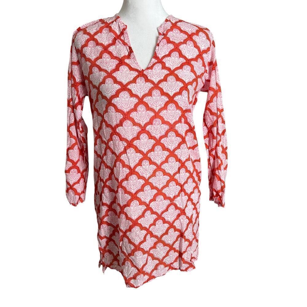 Roberta roller rabbit red white long sleeve tunic kurta jemina top size XS women